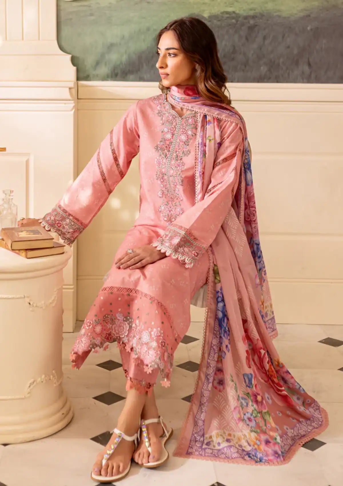 Farasha Seraya Emb Lawn'24 D-07 FLORA - Mohsin Saeed Fabrics