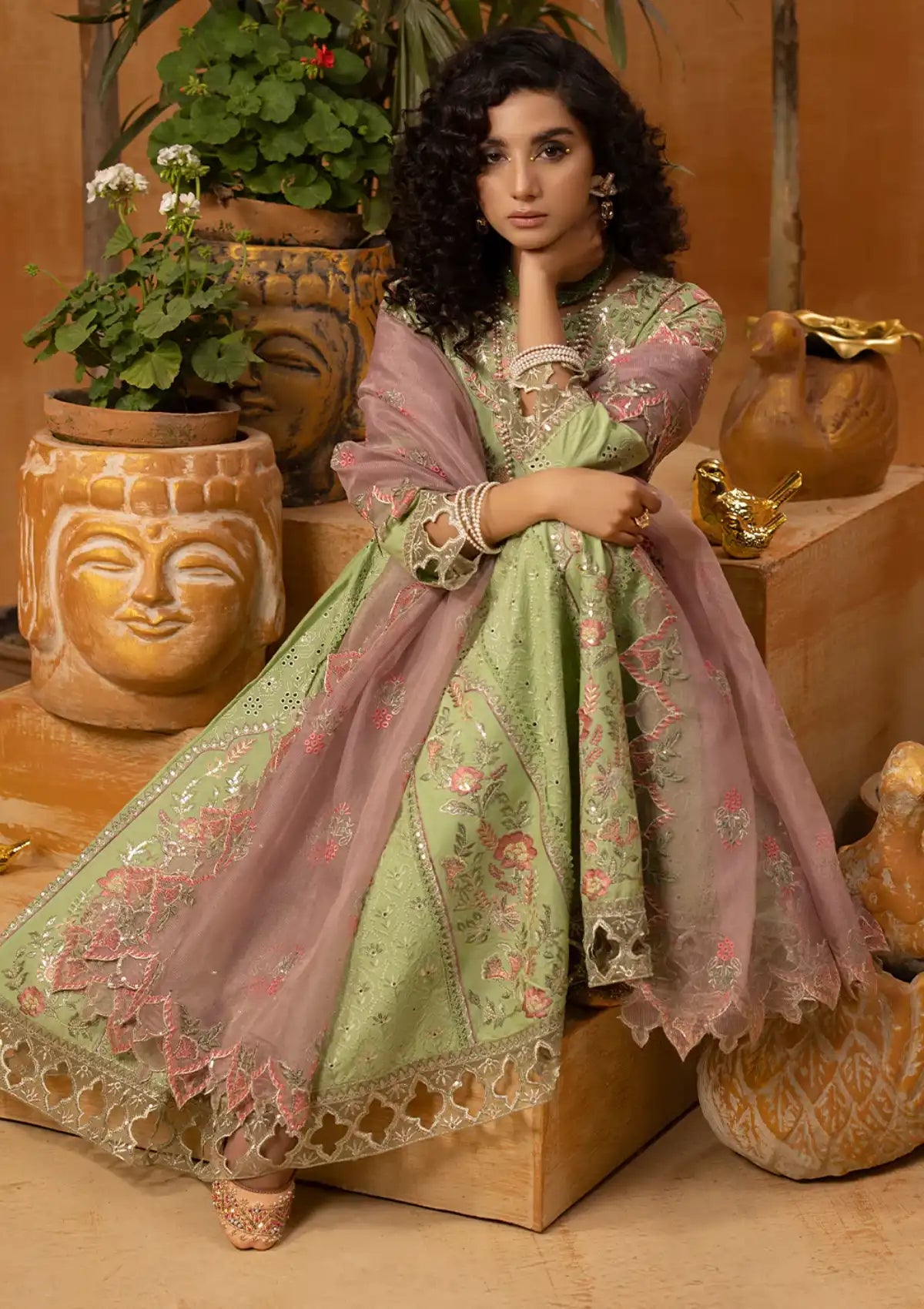 Phoolkenari By Shahjahan'24 SJ-24007 Pear Green - Mohsin Saeed Fabrics