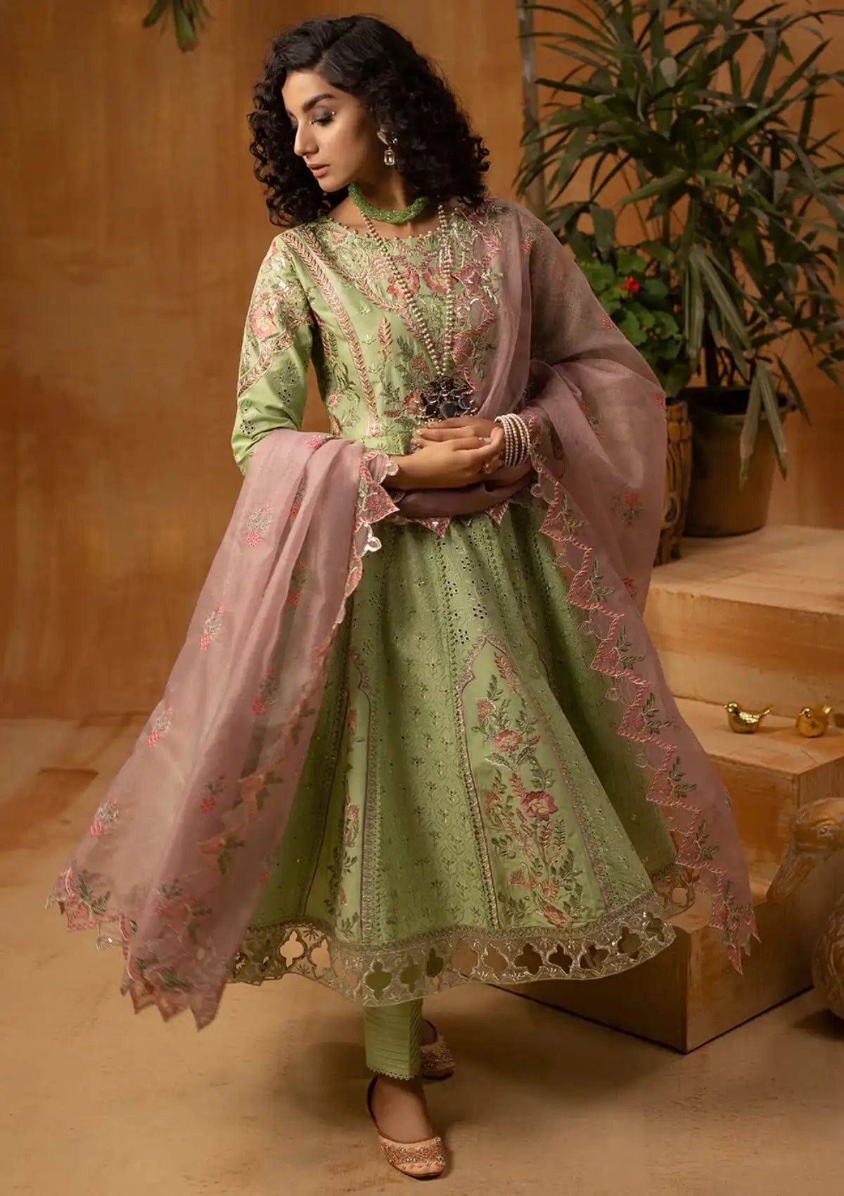 Phoolkenari By Shahjahan'24 SJ-24007 Pear Green - Mohsin Saeed Fabrics