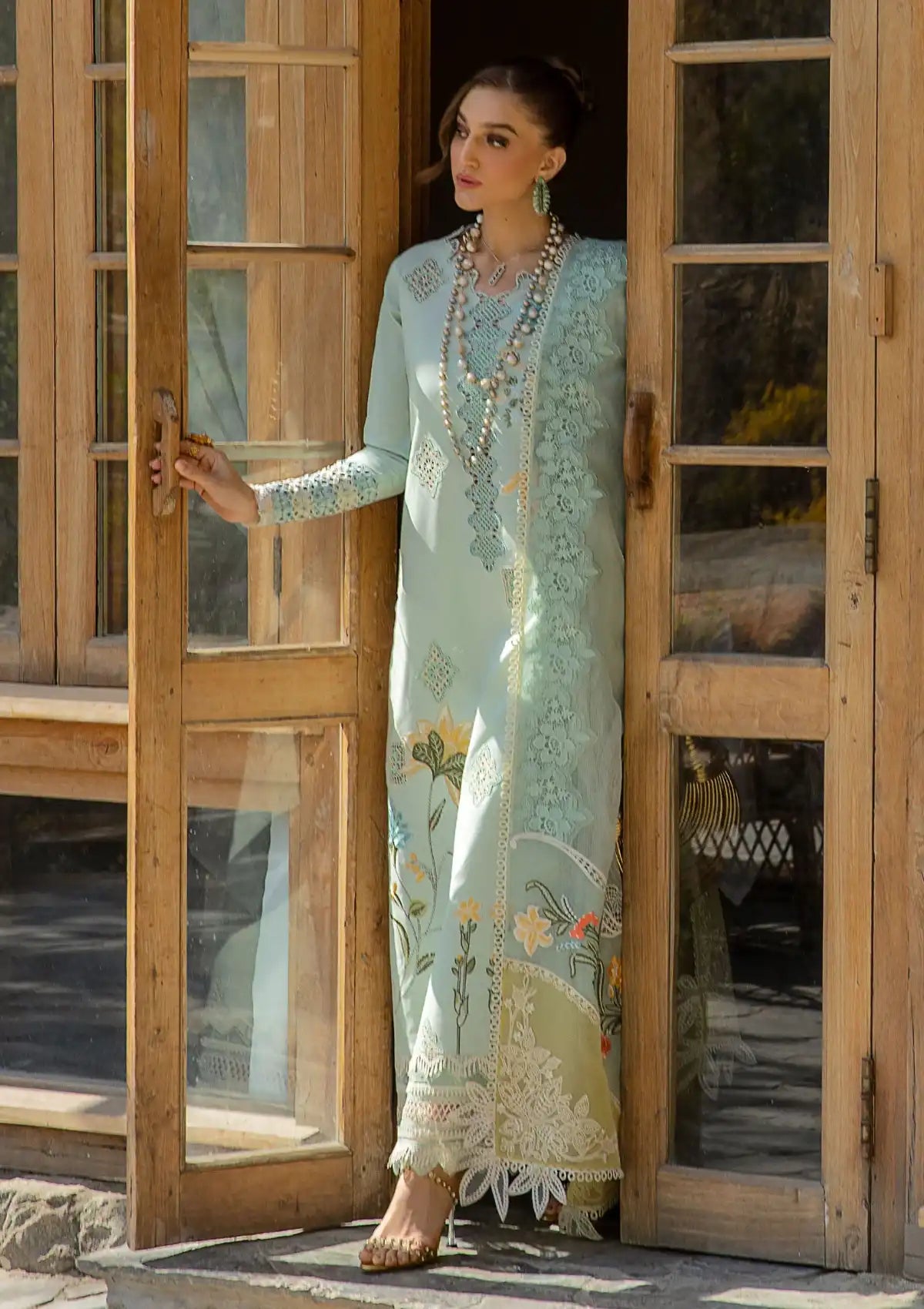 Crimson Luxury Lawn'24 D-04B-Into The Wild-Aqua - Mohsin Saeed Fabrics