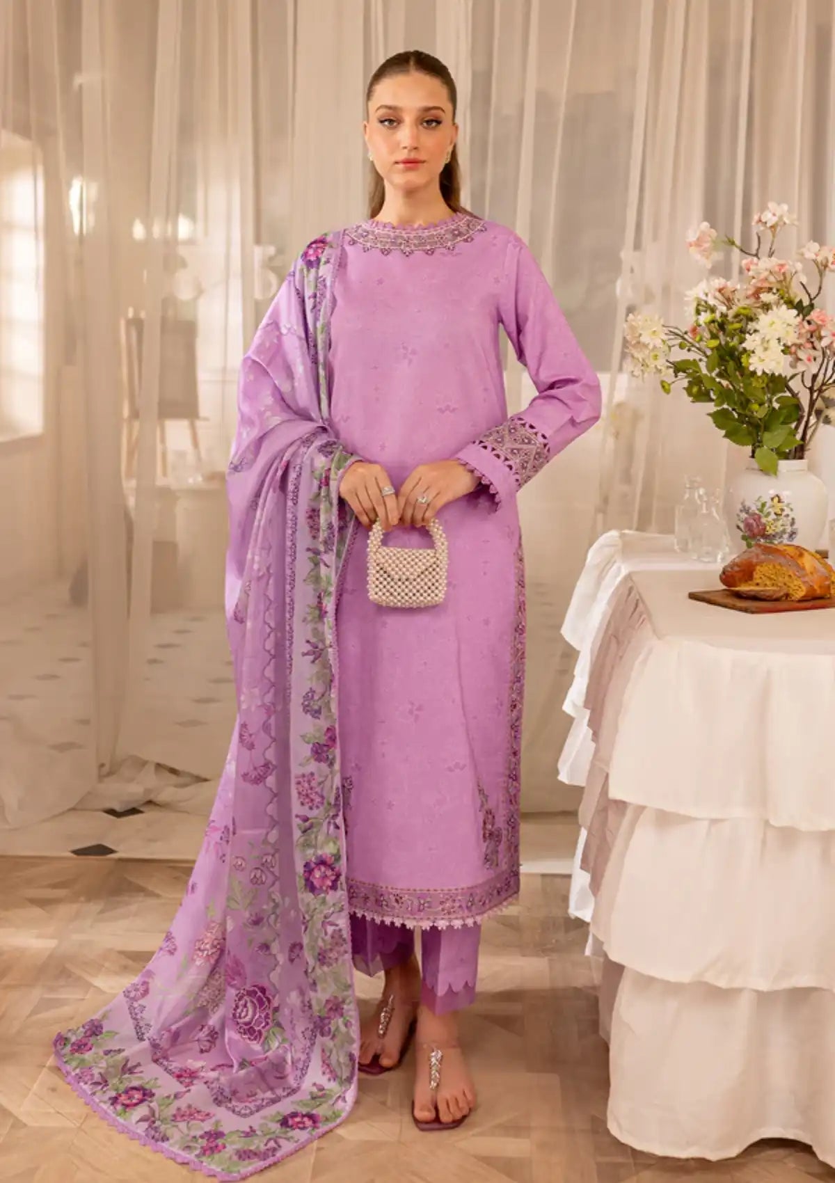 Farasha Seraya Emb Lawn'24 D-09 VIOLET - Mohsin Saeed Fabrics