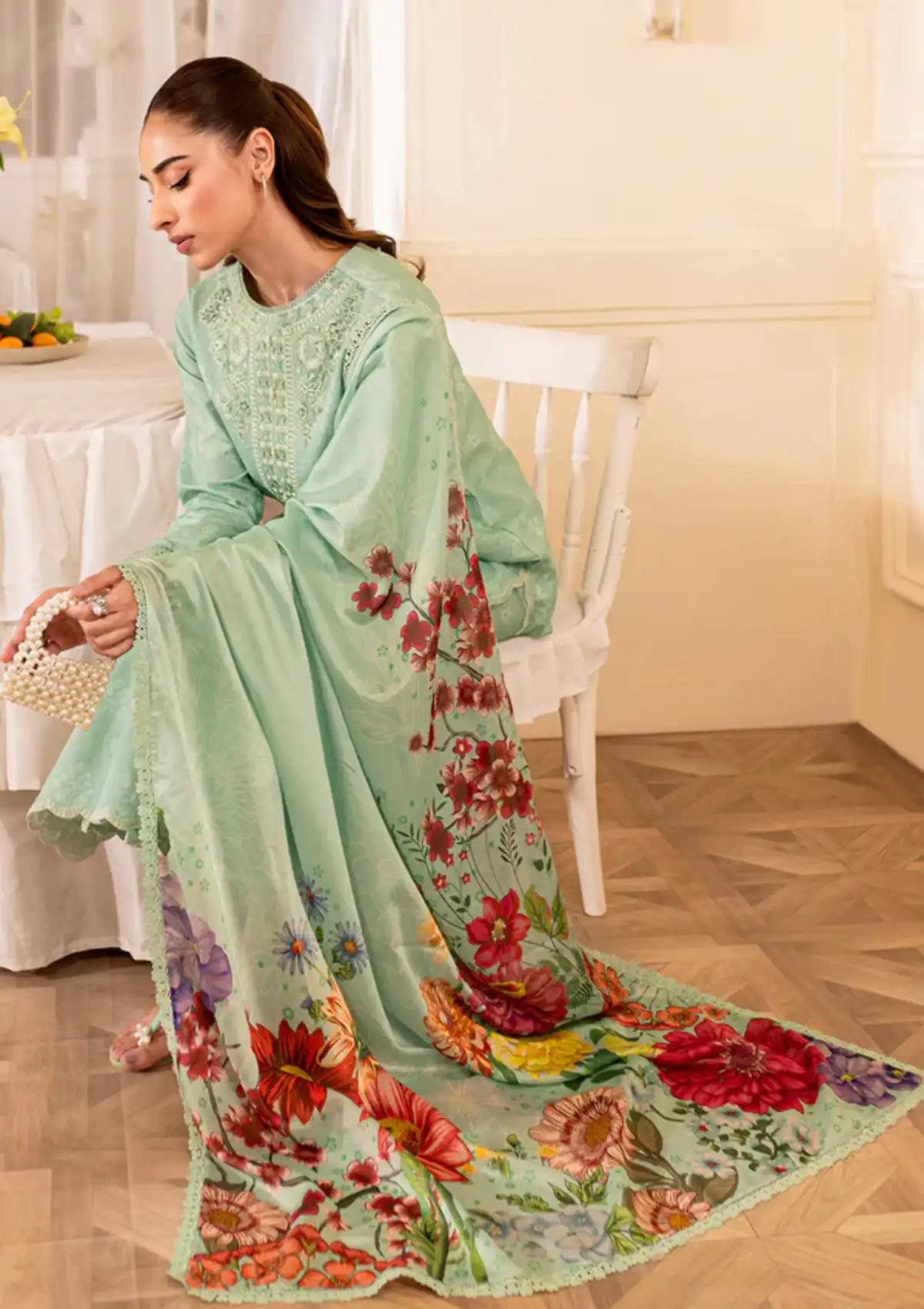 Farasha Seraya Emb Lawn'24 D-10 SAGE - Mohsin Saeed Fabrics