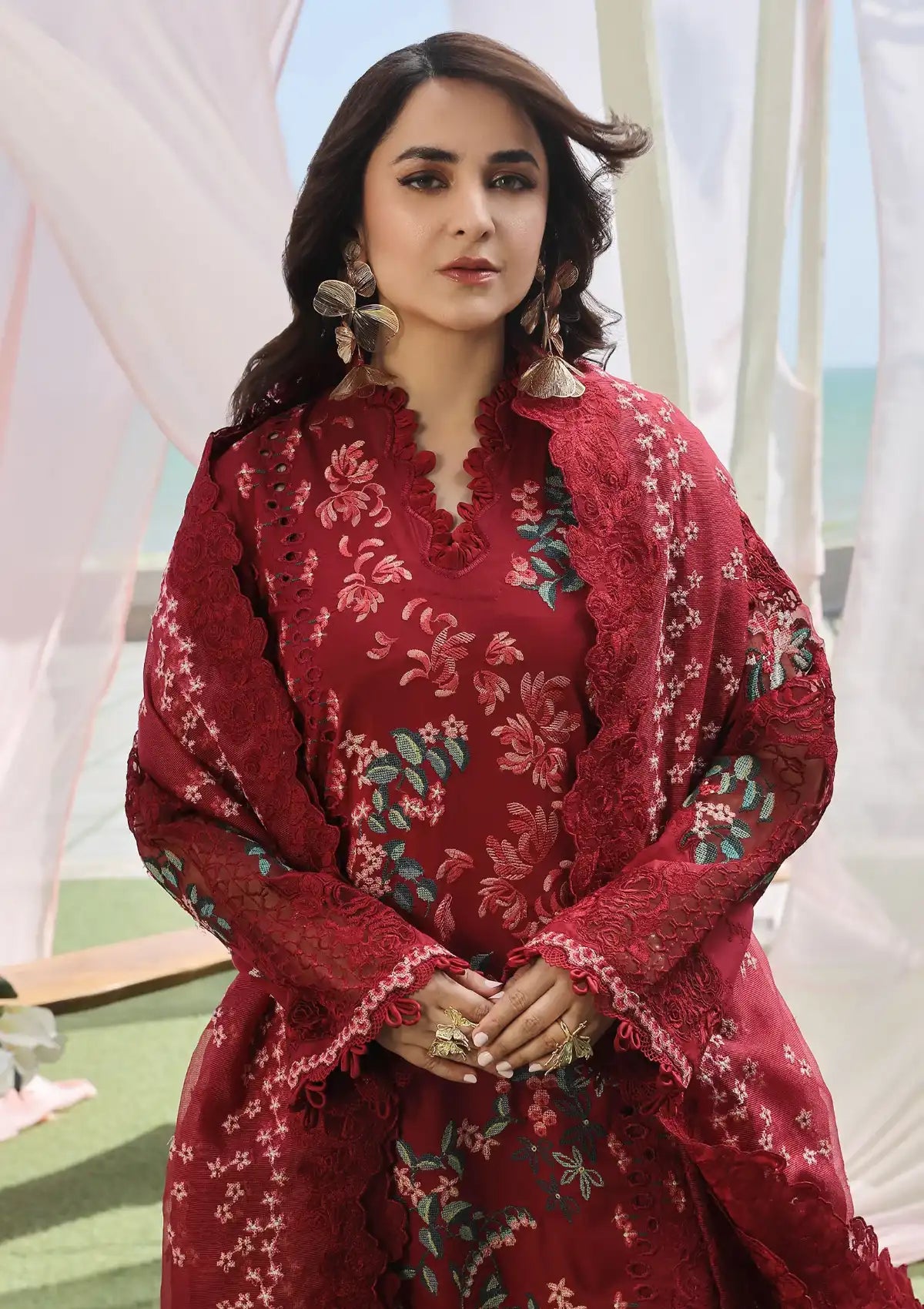 Maryam Hussain Luxury Lawn'24 D-06-CRIMSON - Mohsin Saeed Fabrics