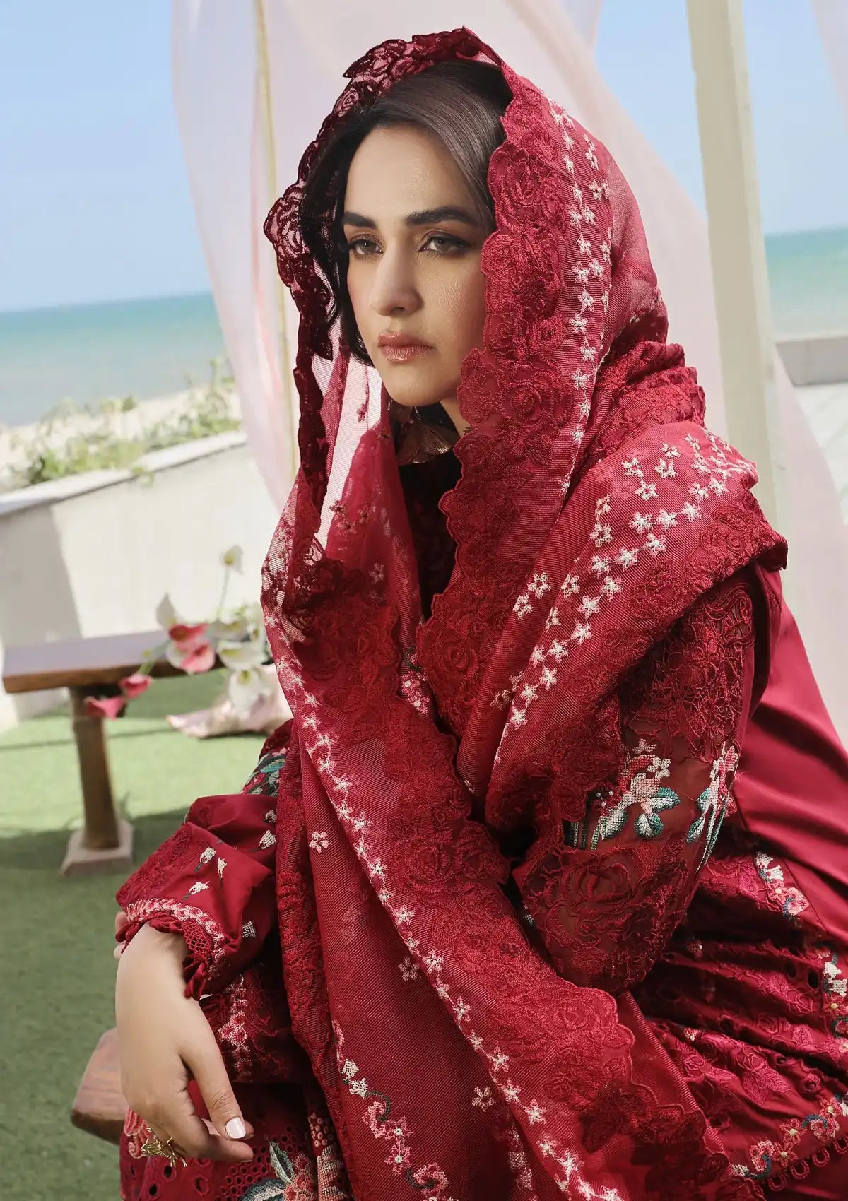 Maryam Hussain Luxury Lawn'24 D-06-CRIMSON - Mohsin Saeed Fabrics