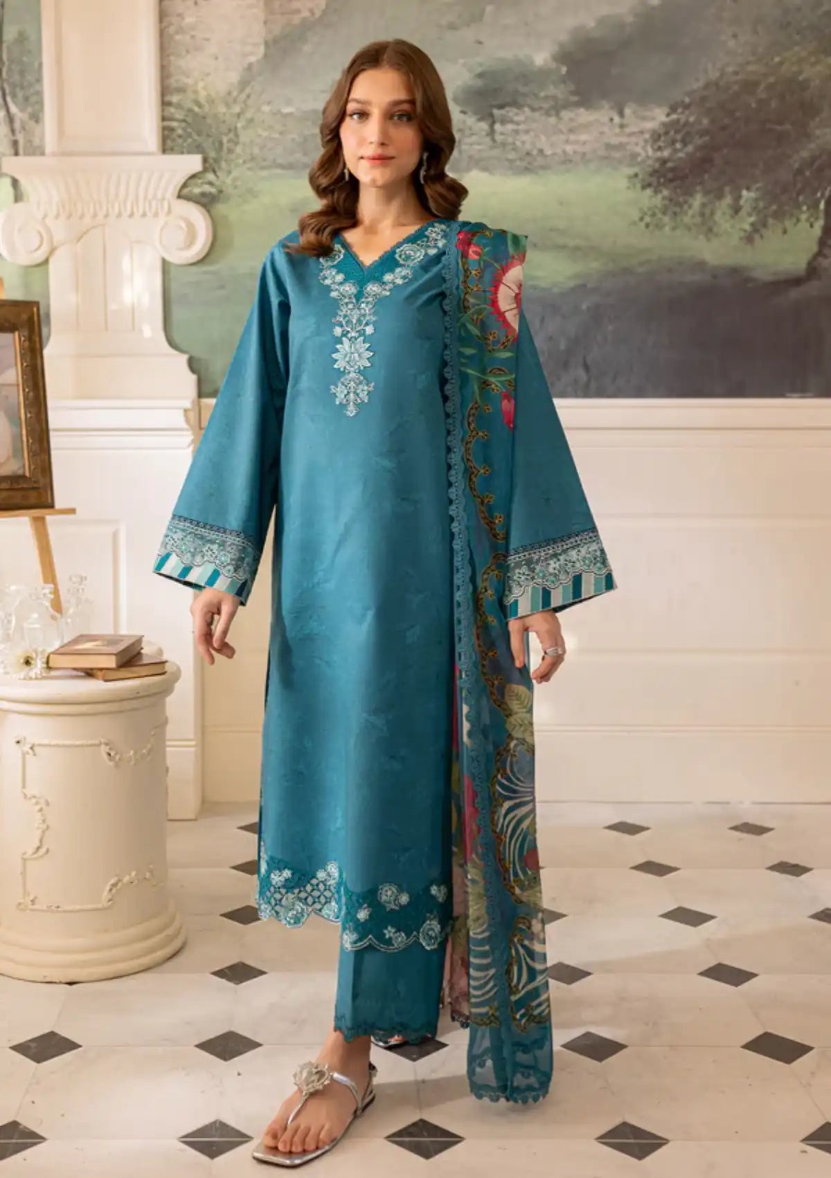Farasha Seraya Emb Lawn'24 D-08 PERIWINKLE - Mohsin Saeed Fabrics