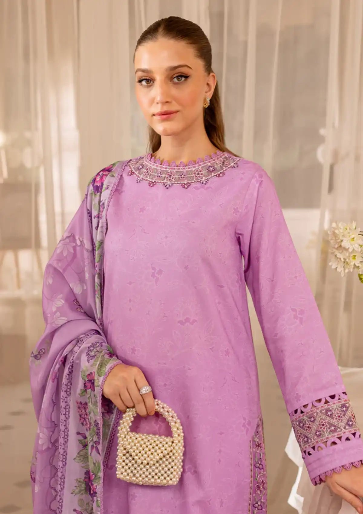 Farasha Seraya Emb Lawn'24 D-09 VIOLET - Mohsin Saeed Fabrics