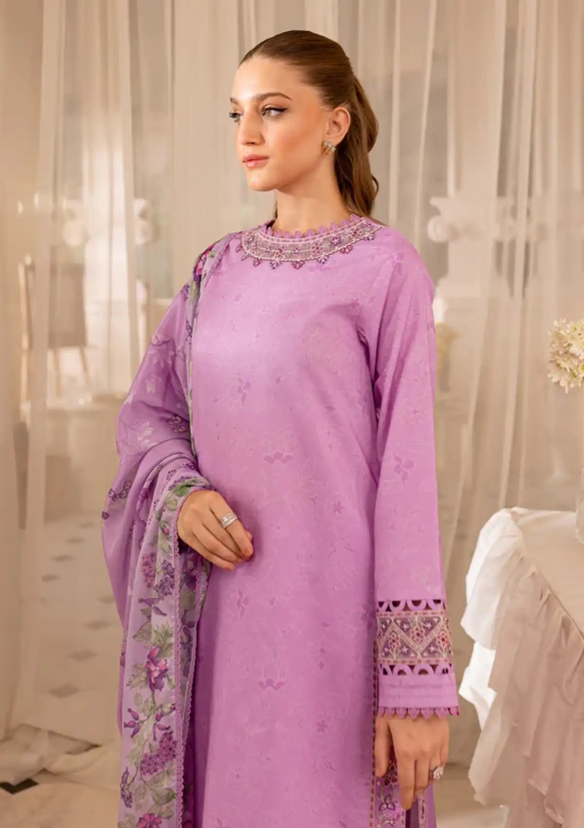 Farasha Seraya Emb Lawn'24 D-09 VIOLET - Mohsin Saeed Fabrics