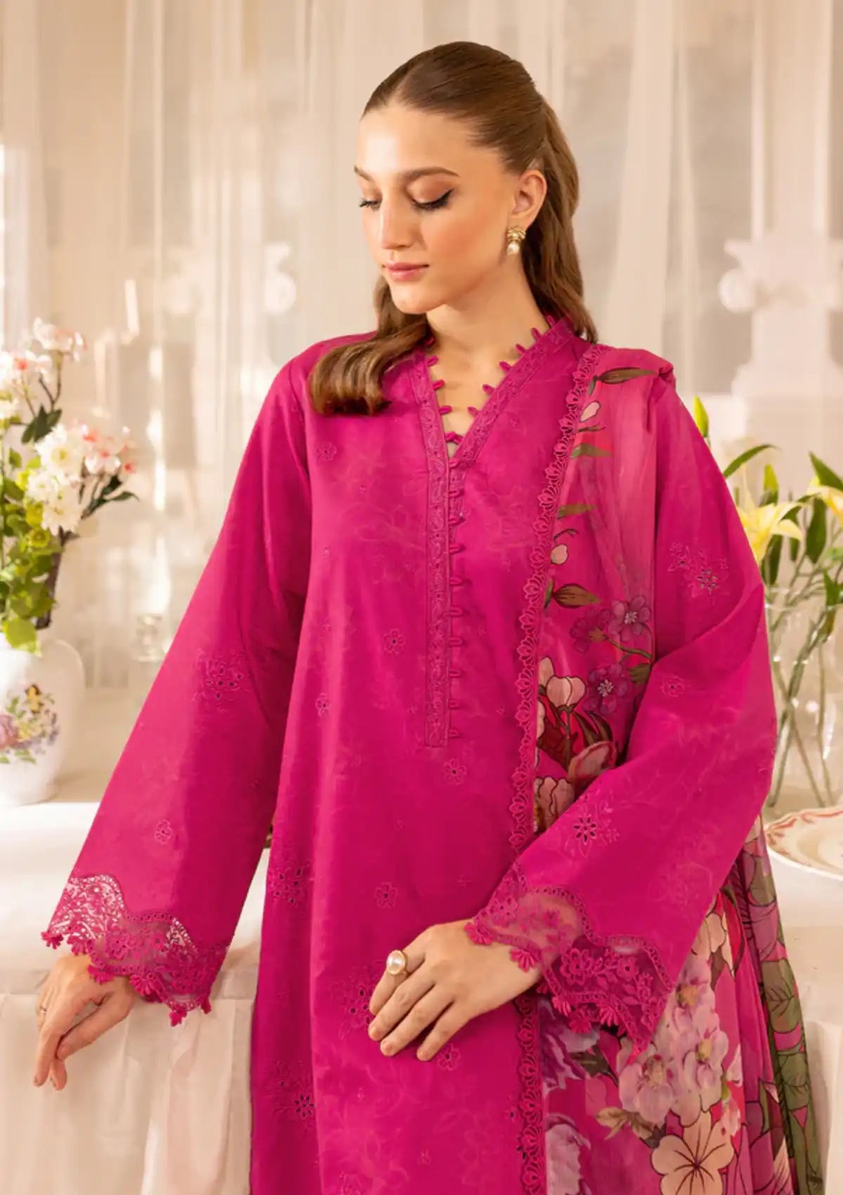 Farasha Seraya Emb Lawn'24 D-01 ASTER - Mohsin Saeed Fabrics
