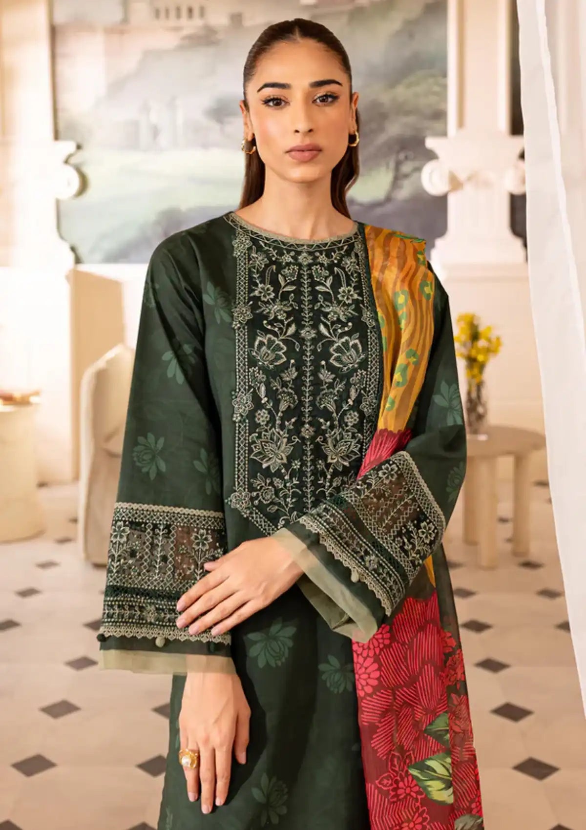 Farasha Seraya Emb Lawn'24 D-06 JADE - Mohsin Saeed Fabrics