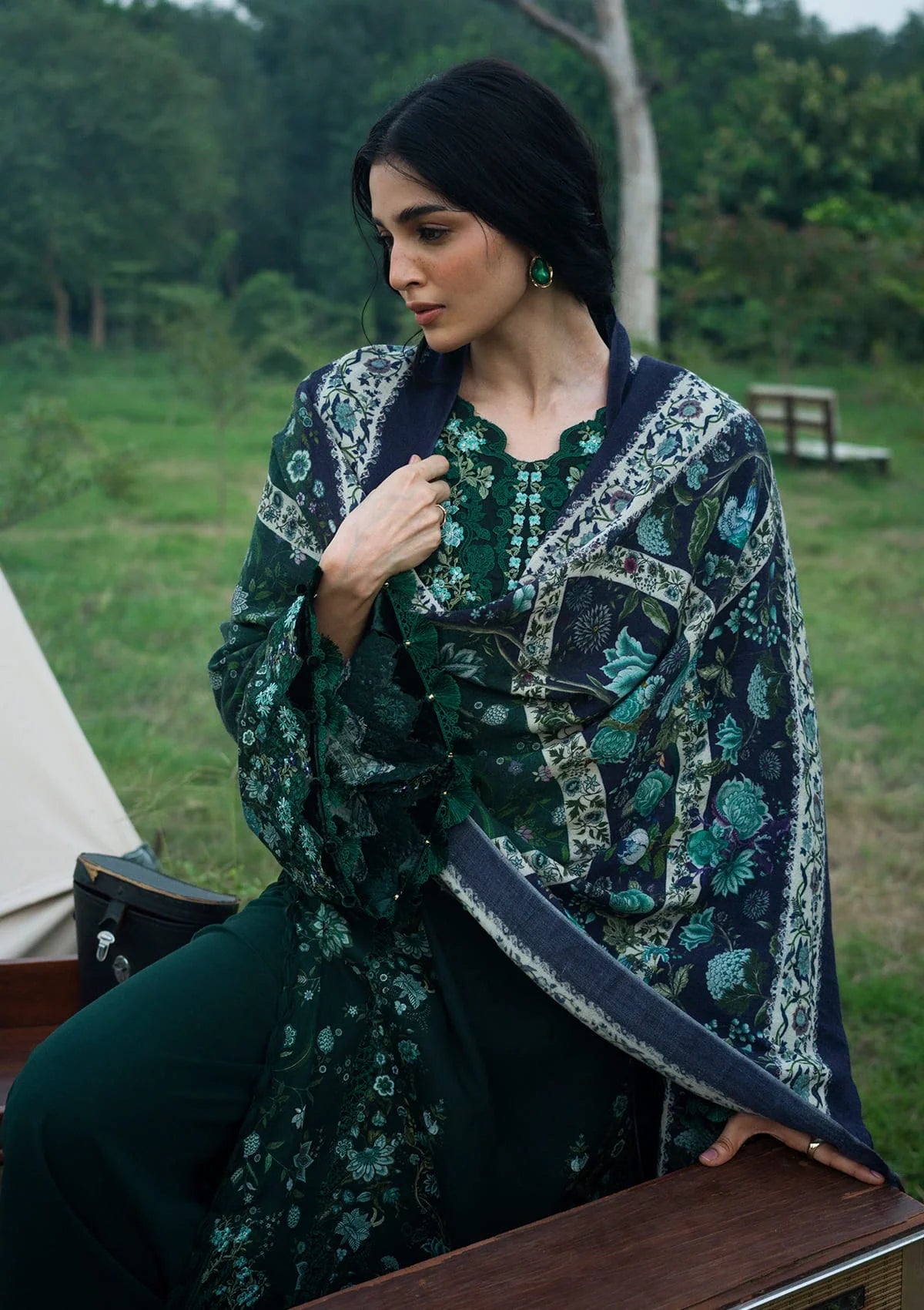 Elaf Wilderness Pashmina Shawl Edit'26 EWR-1A WINTERMINT