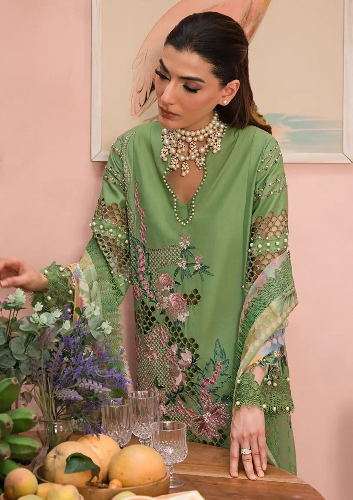 Afrozeh The Painted Garden Eid Lawn'24-02 Celestial Bouquet - Mohsin Saeed Fabrics