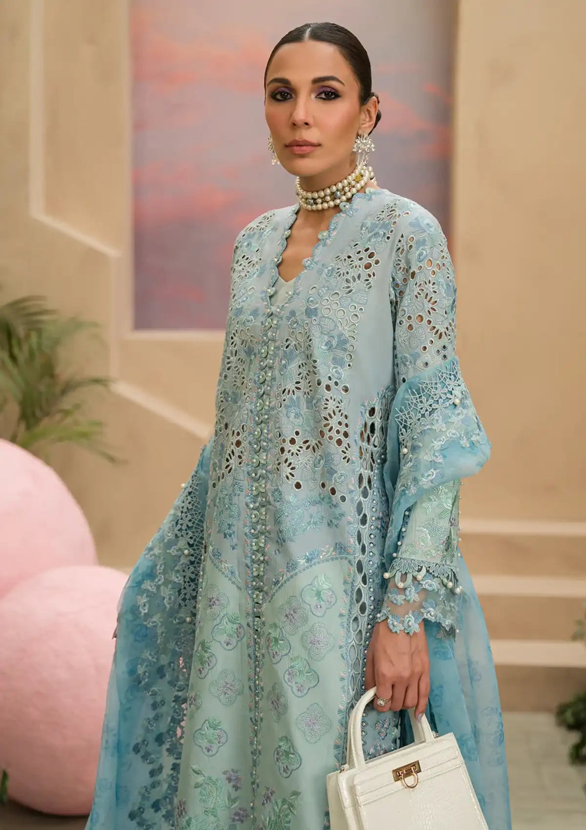 Afrozeh The Painted Garden Eid Lawn'24-05 Serene Sapphire - Mohsin Saeed Fabrics