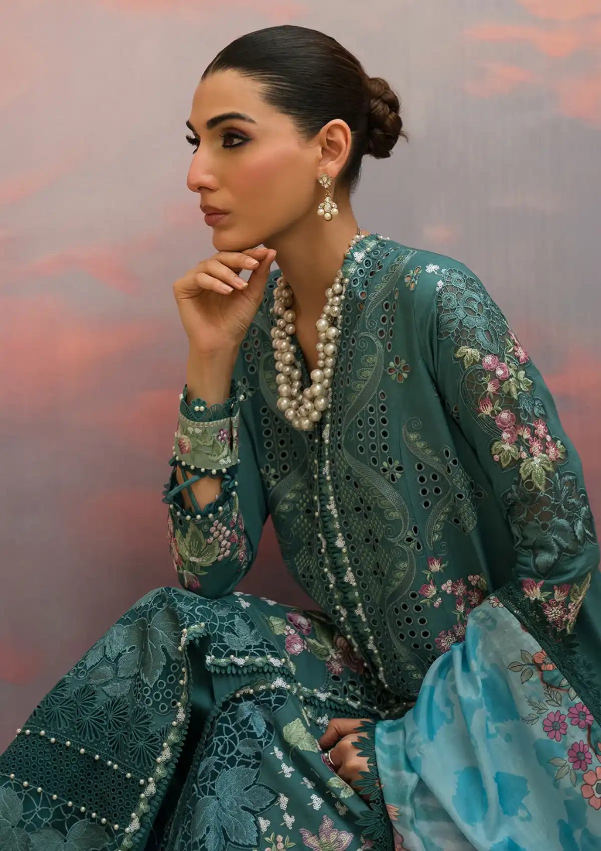 Afrozeh The Painted Garden Eid Lawn'24-01 Stellar Sage - Mohsin Saeed Fabrics