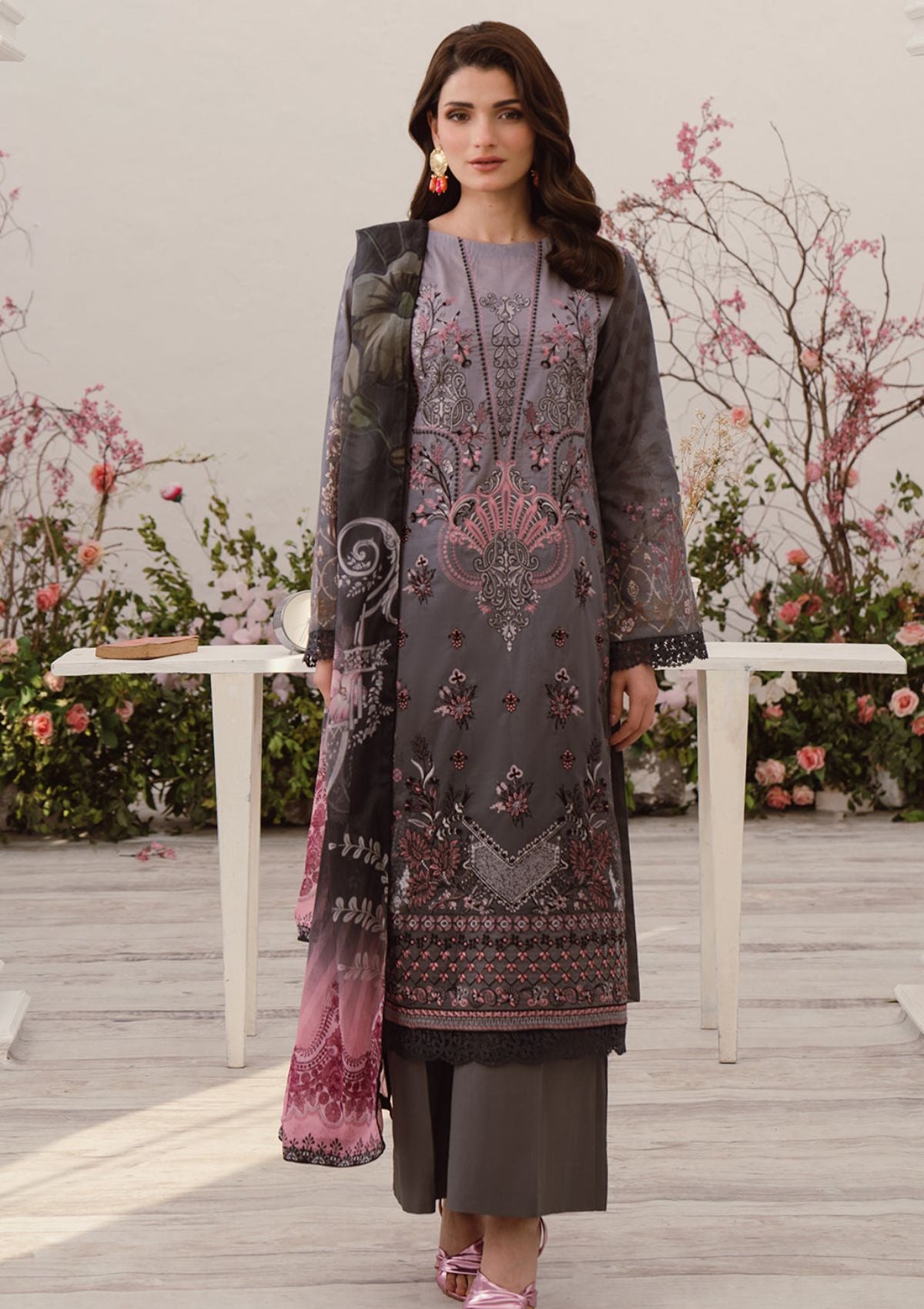 Mashaal Luxury Lawn By Ramsha'24 D-02 - Mohsin Saeed Fabrics