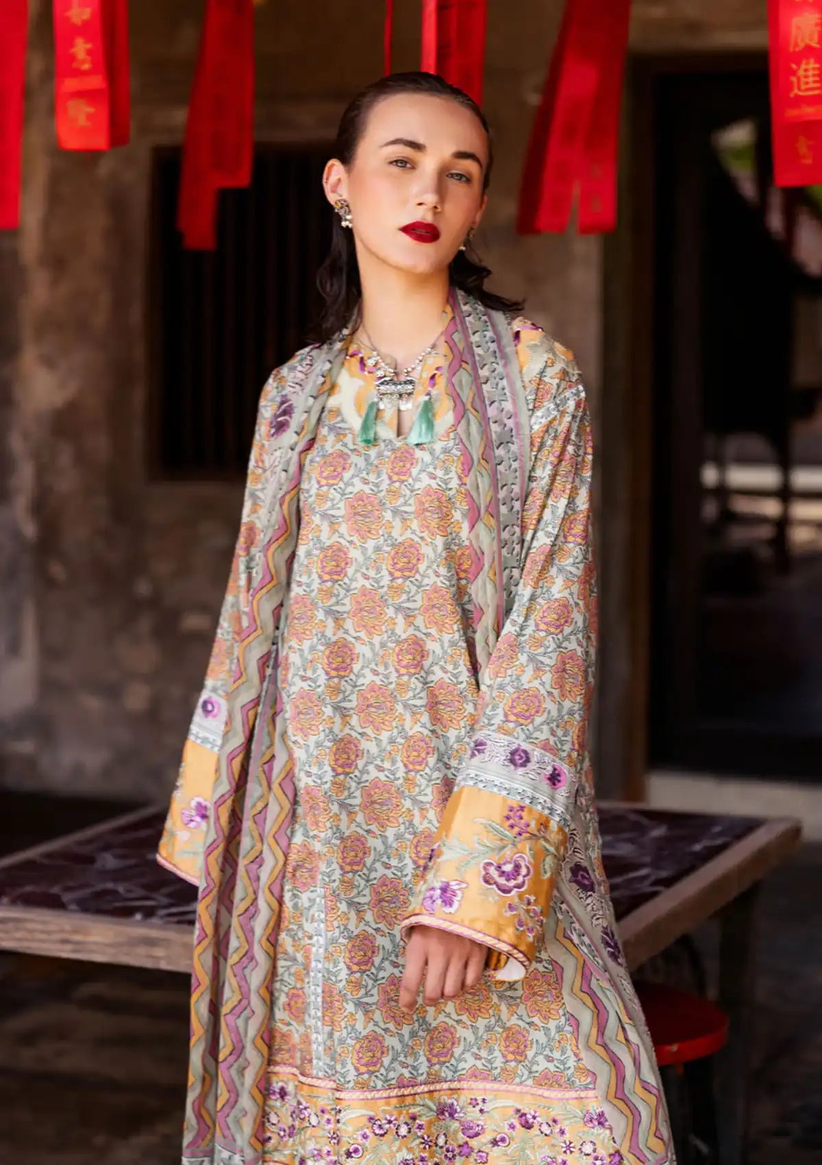 Roheenaz Taneez Block Print'24 RNB-09B-LALEH