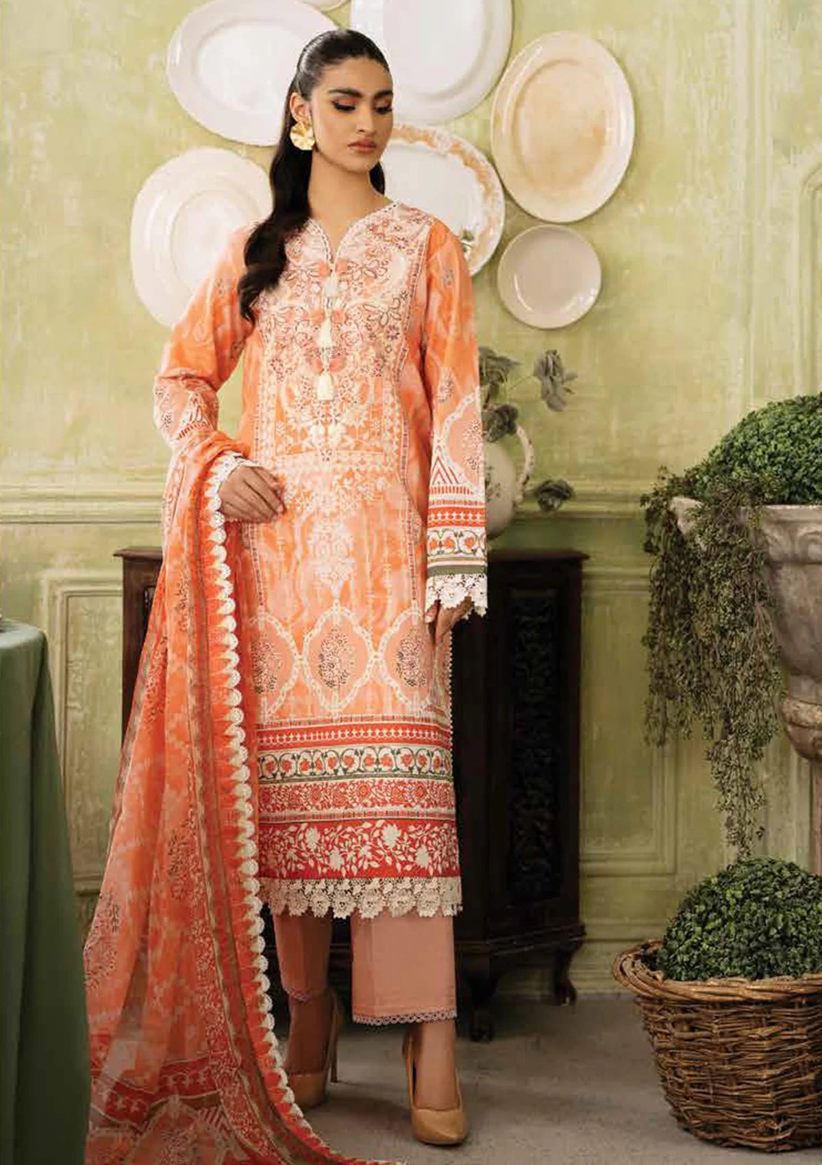 Roheenaz Flora Printed Lawn'24 RNP-07A-CASCADE - Mohsin Saeed Fabrics