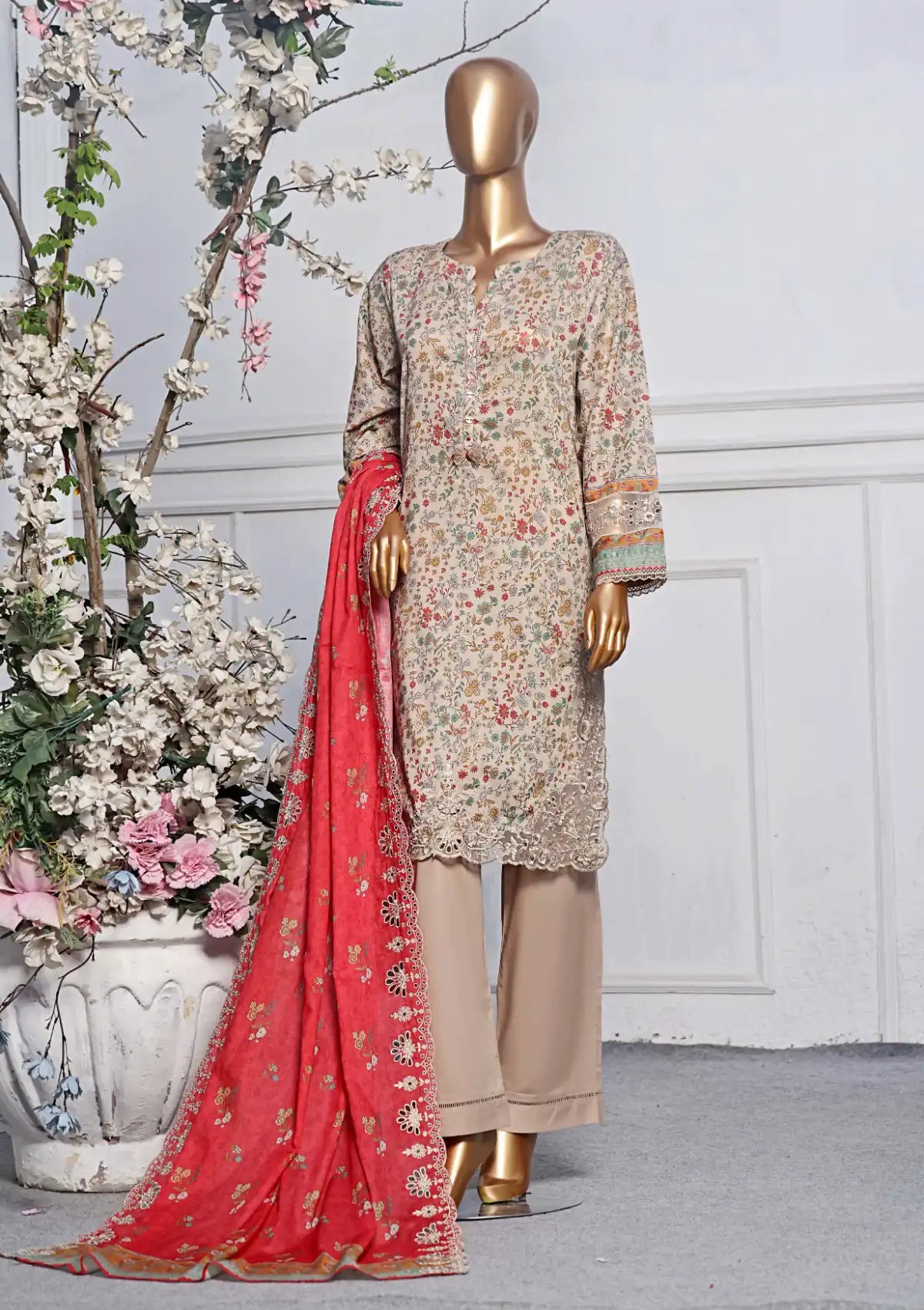 Sadabahar Cutwork Pret Lawn'24 Vol-01 D-07 - Mohsin Saeed Fabrics