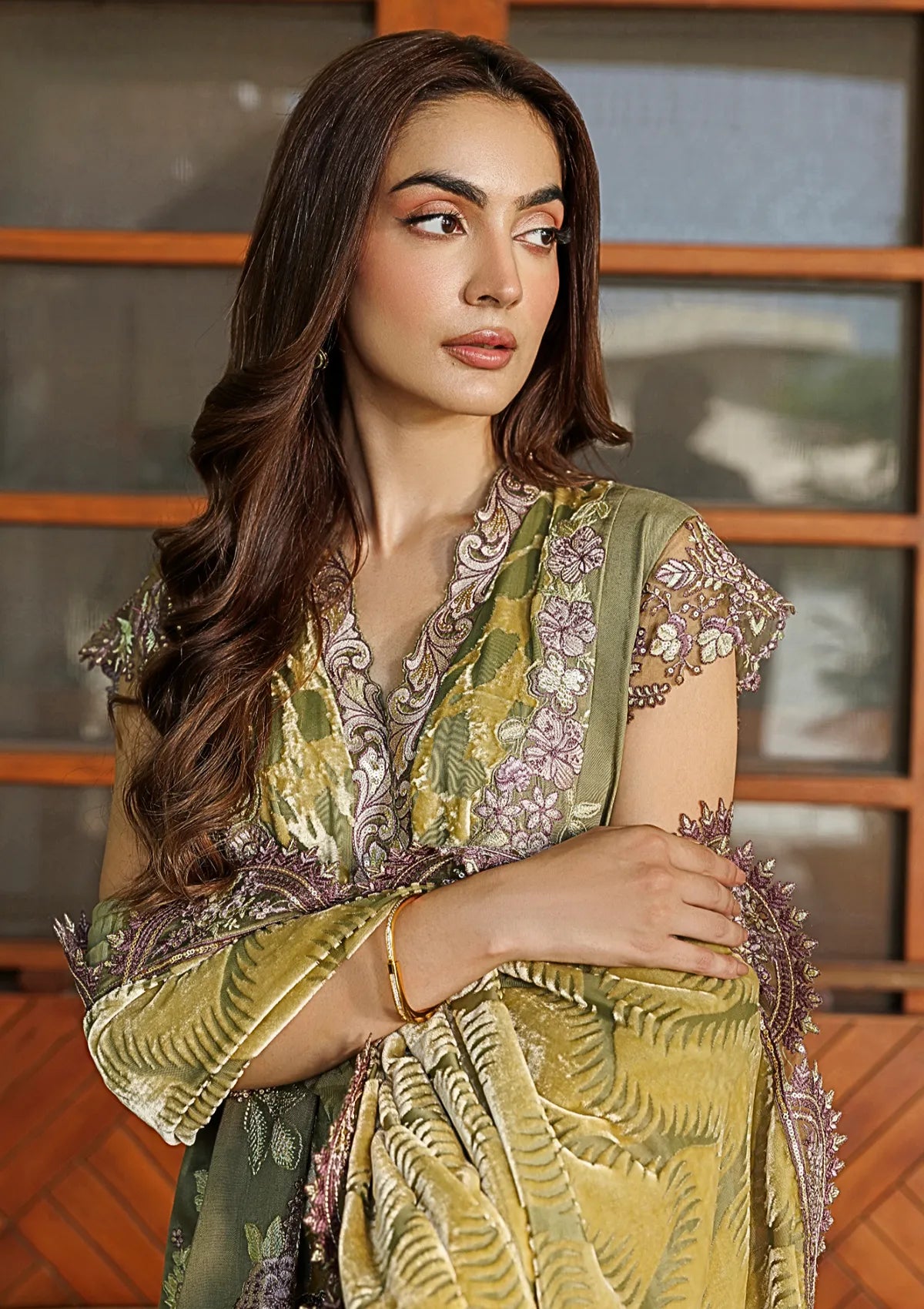 Asifa & Nabeel Plush Luxury Winter'26 WLXU-01 Olive Bloom