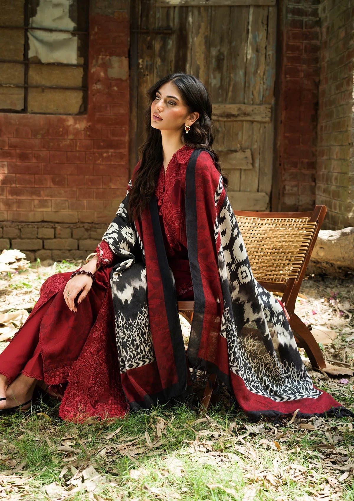 Elaf Wilderness Pashmina Shawl Edit'26 EWR-5A CRIMSONWOOD