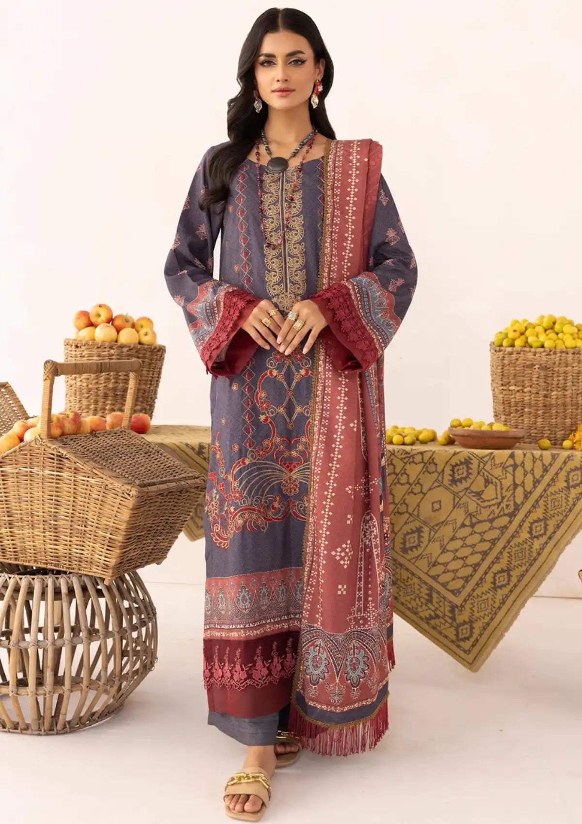 Lala Vintage Emb Karandi'23 LW-079 Nyx - Mohsin Saeed Fabrics