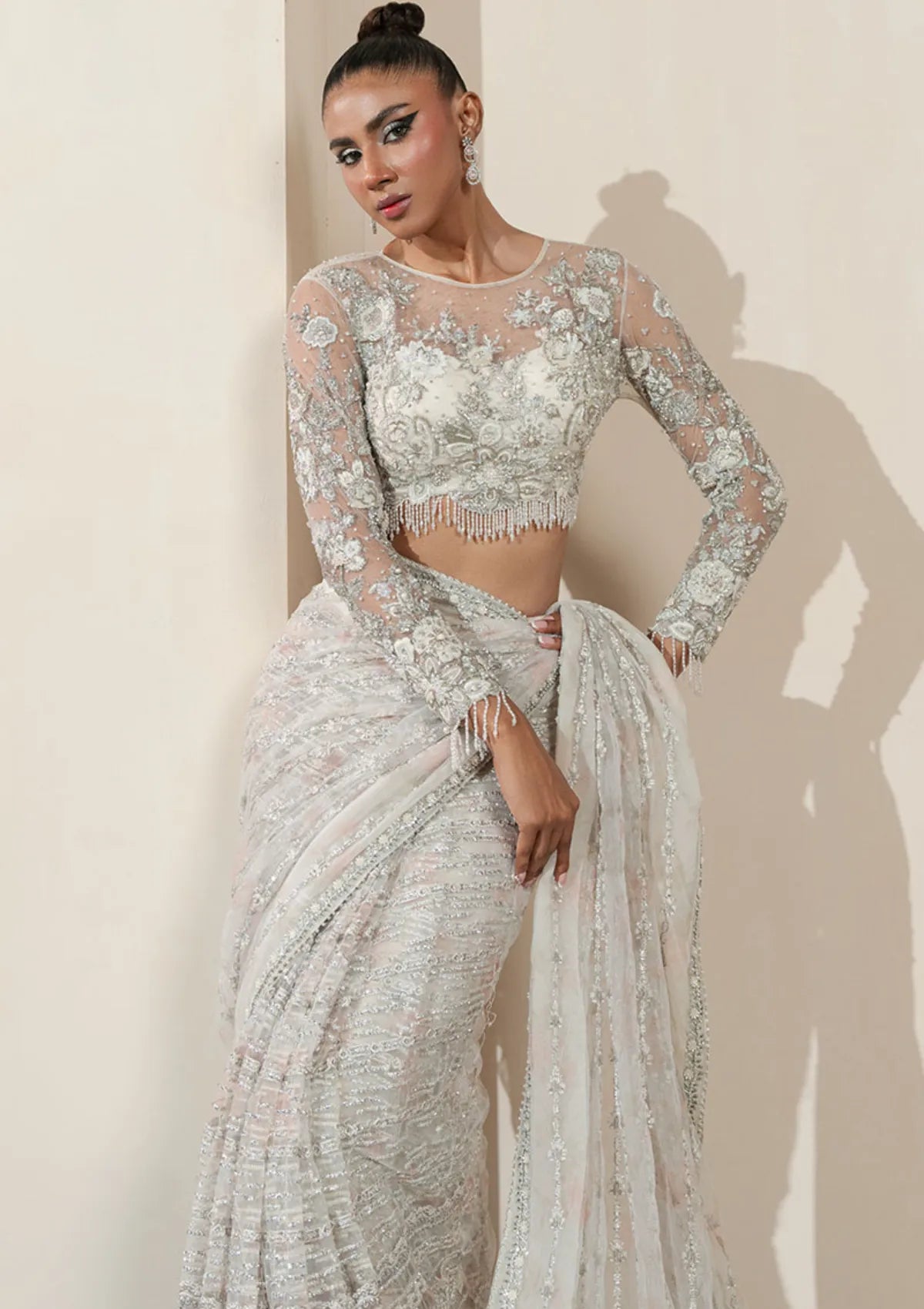 Khakaa Serie Luxuriante'25 D-07 White Orchid Saree