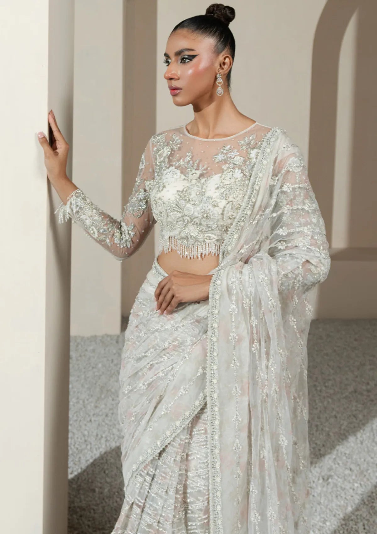 Khakaa Serie Luxuriante'25 D-07 White Orchid Saree