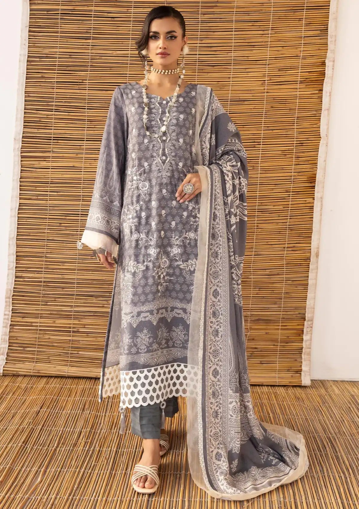 Lala Vintage Emb Karandi'23 LW-080 Sterling - Mohsin Saeed Fabrics