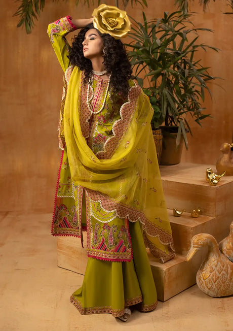 Phoolkenari By Shahjahan'24 SJ-24001 Pop Green - Mohsin Saeed Fabrics