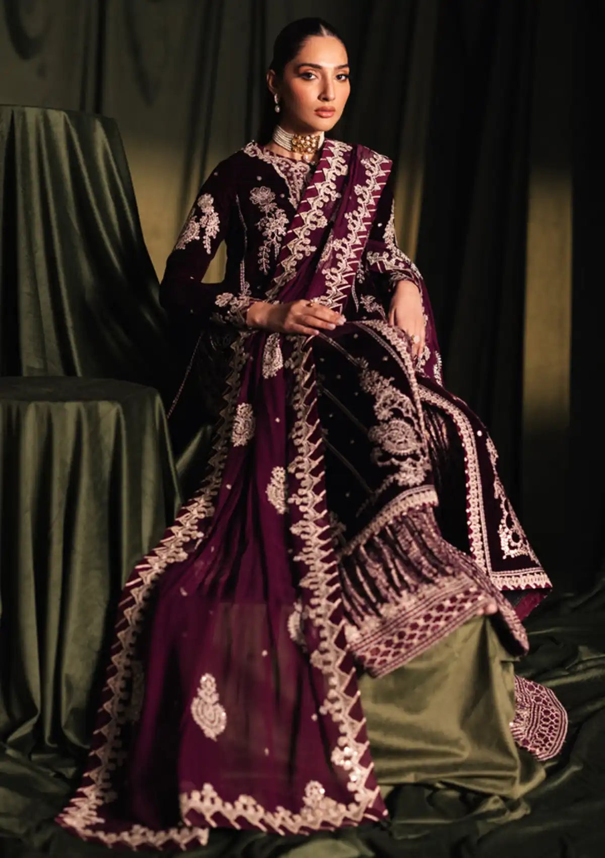 Qalamkar Velvet Edit'25 BK-01 AMANI