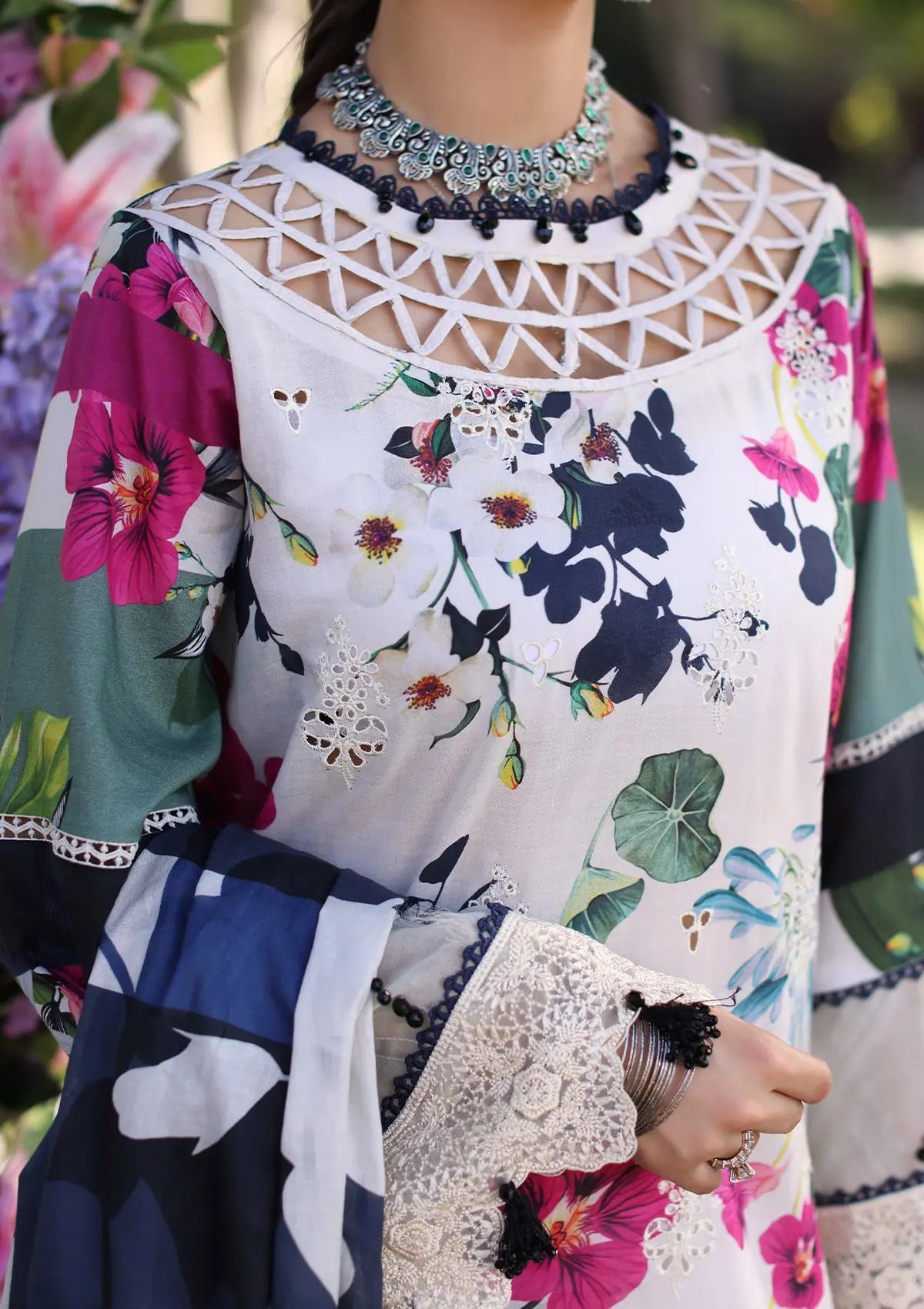 Elaf Print Chikankari Lawn'24 ECK-01A LOVELIGHT - Mohsin Saeed Fabrics