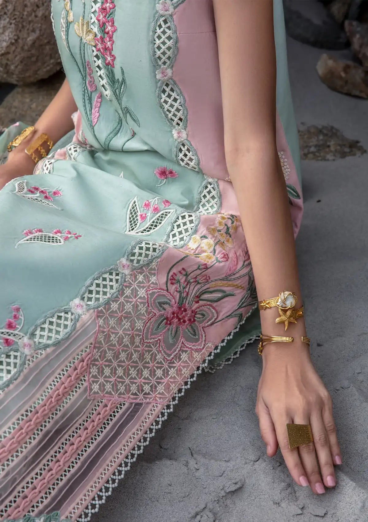 Crimson Luxury Lawn'24 D-06A-Sun Kissed-Sea Foam - Mohsin Saeed Fabrics