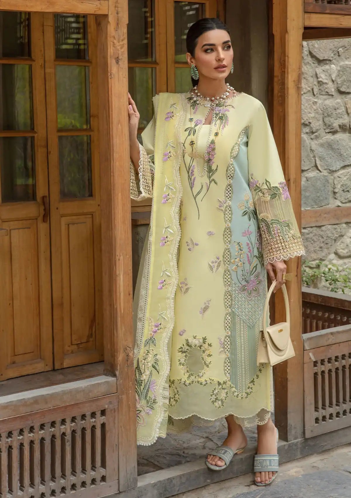 Crimson Luxury Lawn'24 D-06B-Sun Kissed-Lemon - Mohsin Saeed Fabrics