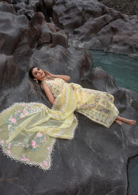 Crimson Luxury Lawn'24 D-05A-Believe In Her-Topaz Yellow - Mohsin Saeed Fabrics