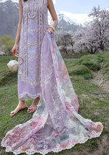 Crimson Luxury Lawn'24 D-07A-A Floral Mesh-Lavender - Mohsin Saeed Fabrics