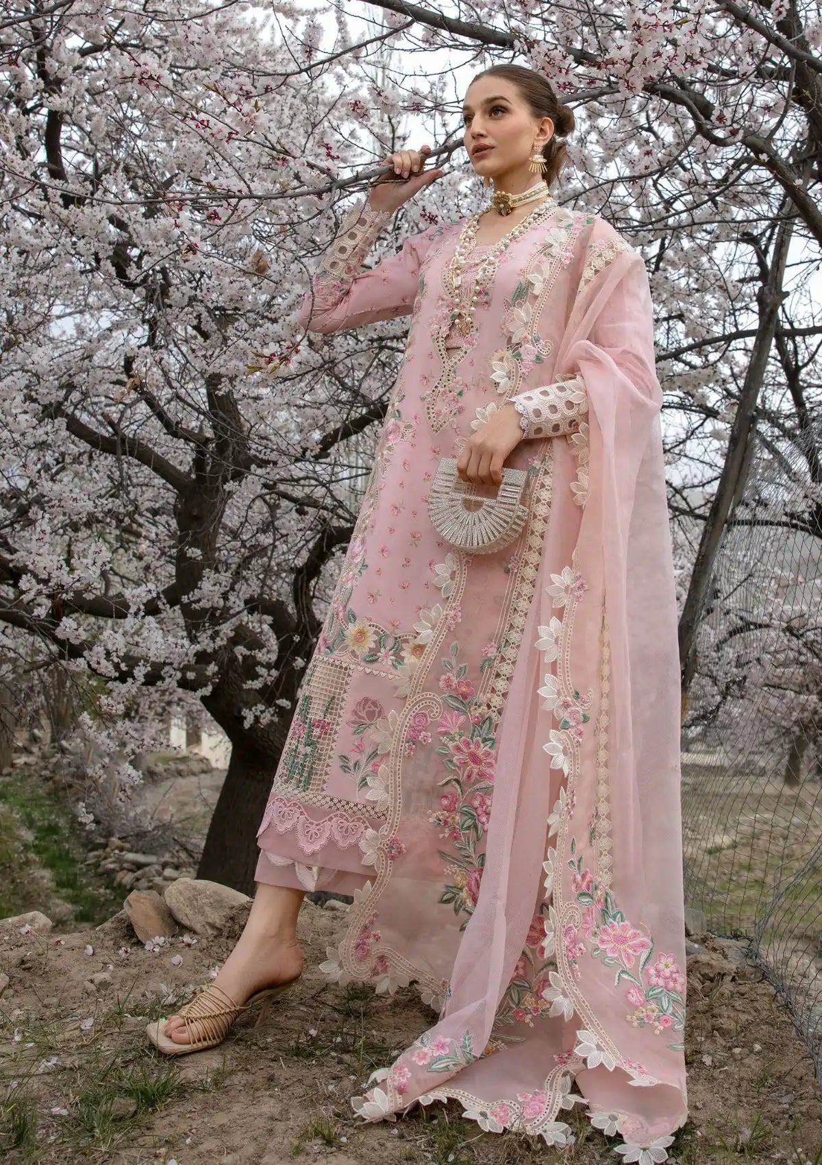 Crimson Luxury Lawn'24 D-05B-Believe In Her-Blush Pink - Mohsin Saeed Fabrics