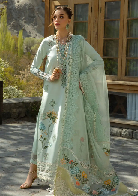 Crimson Luxury Lawn'24 D-04B-Into The Wild-Aqua - Mohsin Saeed Fabrics