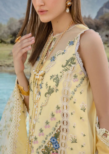 Crimson Luxury Lawn'24 D-02A-A French Brunch-Sunflower Yellow - Mohsin Saeed Fabrics