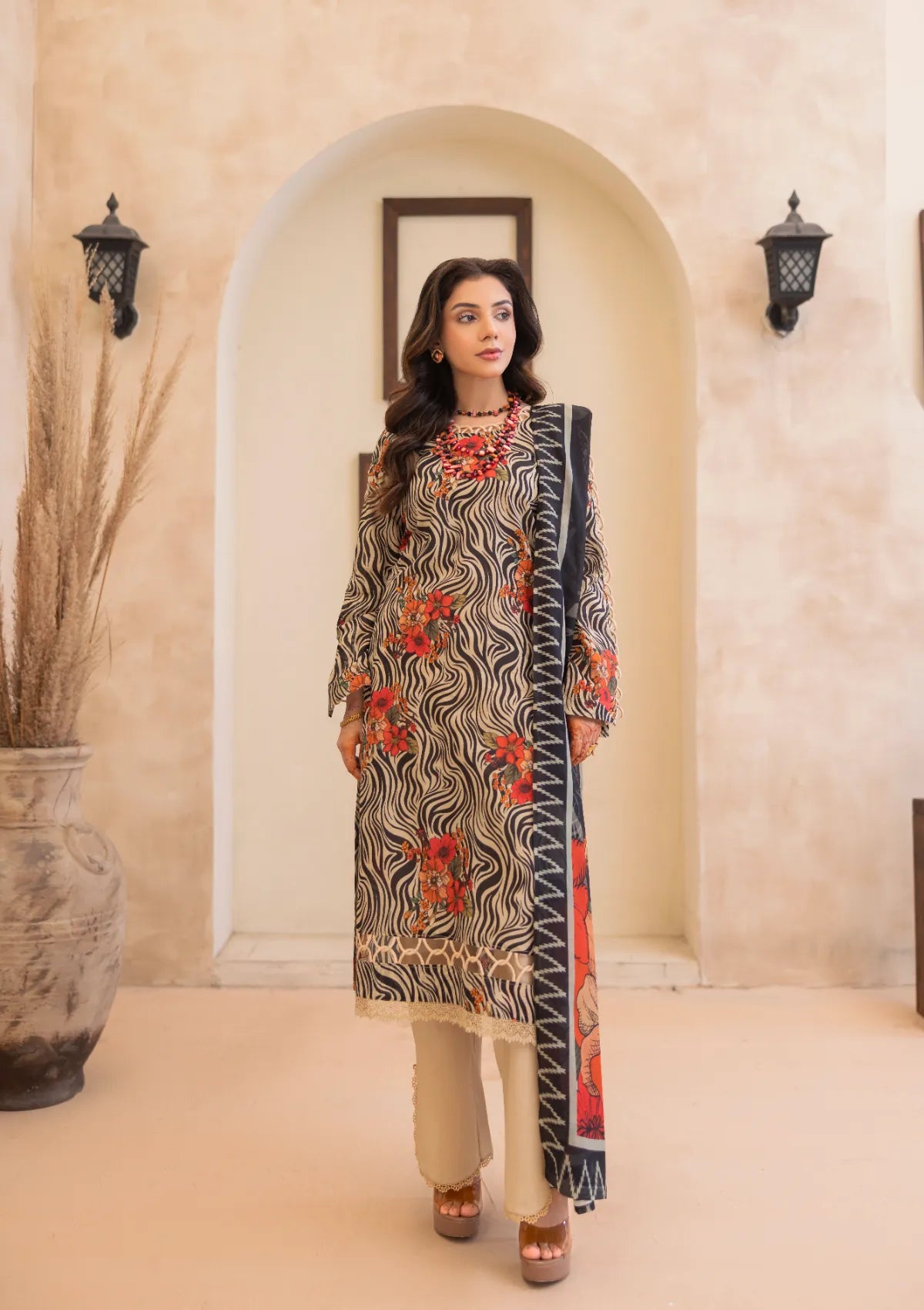 Waresha Printed Perfection Lawn'26 PP-01 Ivory Bloom