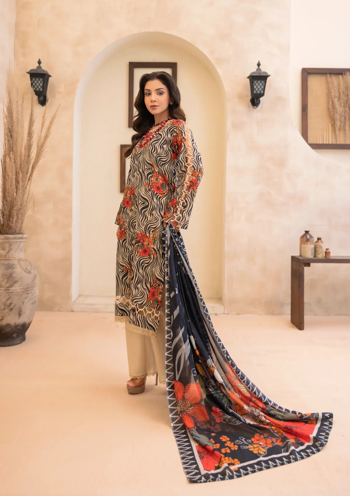 Waresha Printed Perfection Lawn'26 PP-01 Ivory Bloom