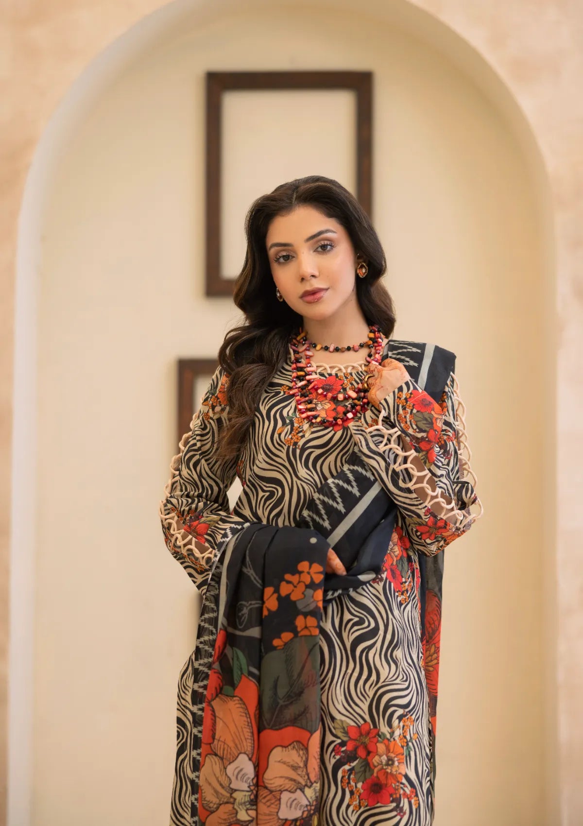 Waresha Printed Perfection Lawn'26 PP-01 Ivory Bloom