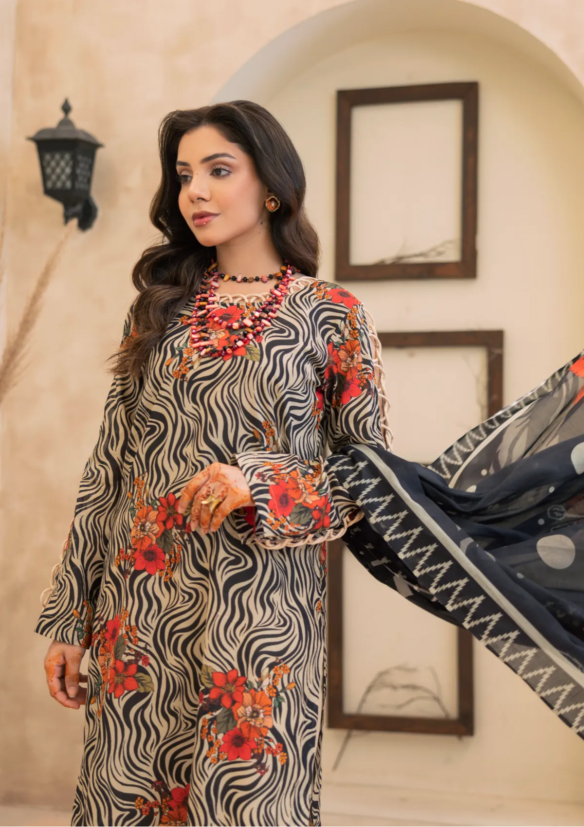 Waresha Printed Perfection Lawn'26 PP-01 Ivory Bloom