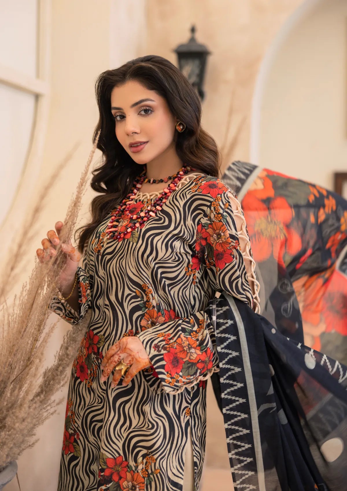 Waresha Printed Perfection Lawn'26 PP-01 Ivory Bloom