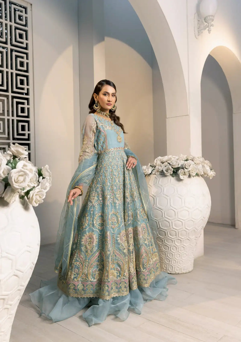 Mehroz-e-Rah By Anam Pret'24 D-03-Ice Blue - Mohsin Saeed Fabrics