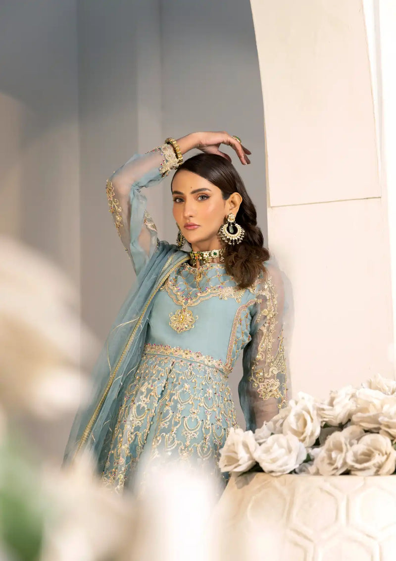 Mehroz-e-Rah By Anam Pret'24 D-03-Ice Blue - Mohsin Saeed Fabrics