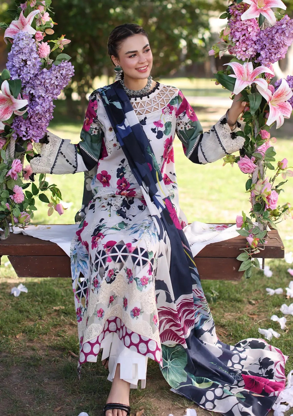 Elaf Print Chikankari Lawn'24 ECK-01A LOVELIGHT - Mohsin Saeed Fabrics