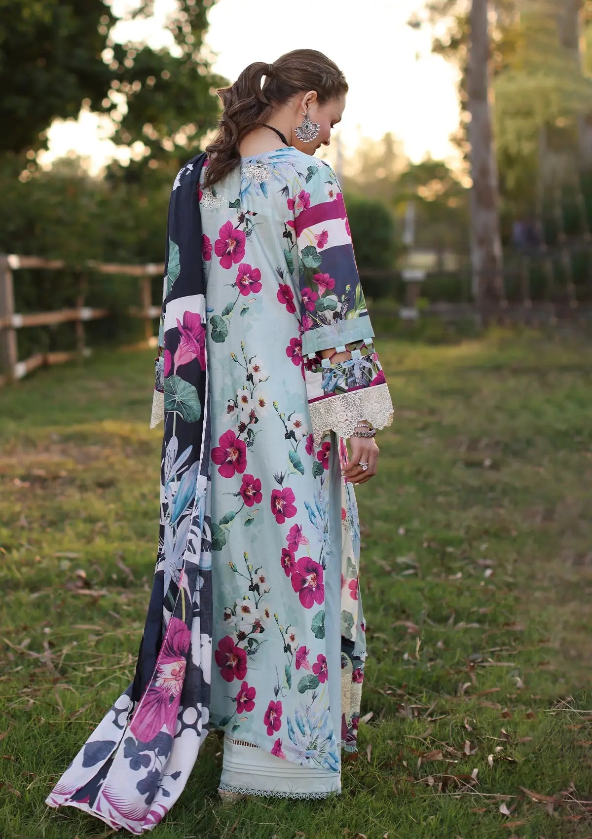 Elaf Print Chikankari Lawn'24 ECK-01B AQUABELLA - Mohsin Saeed Fabrics