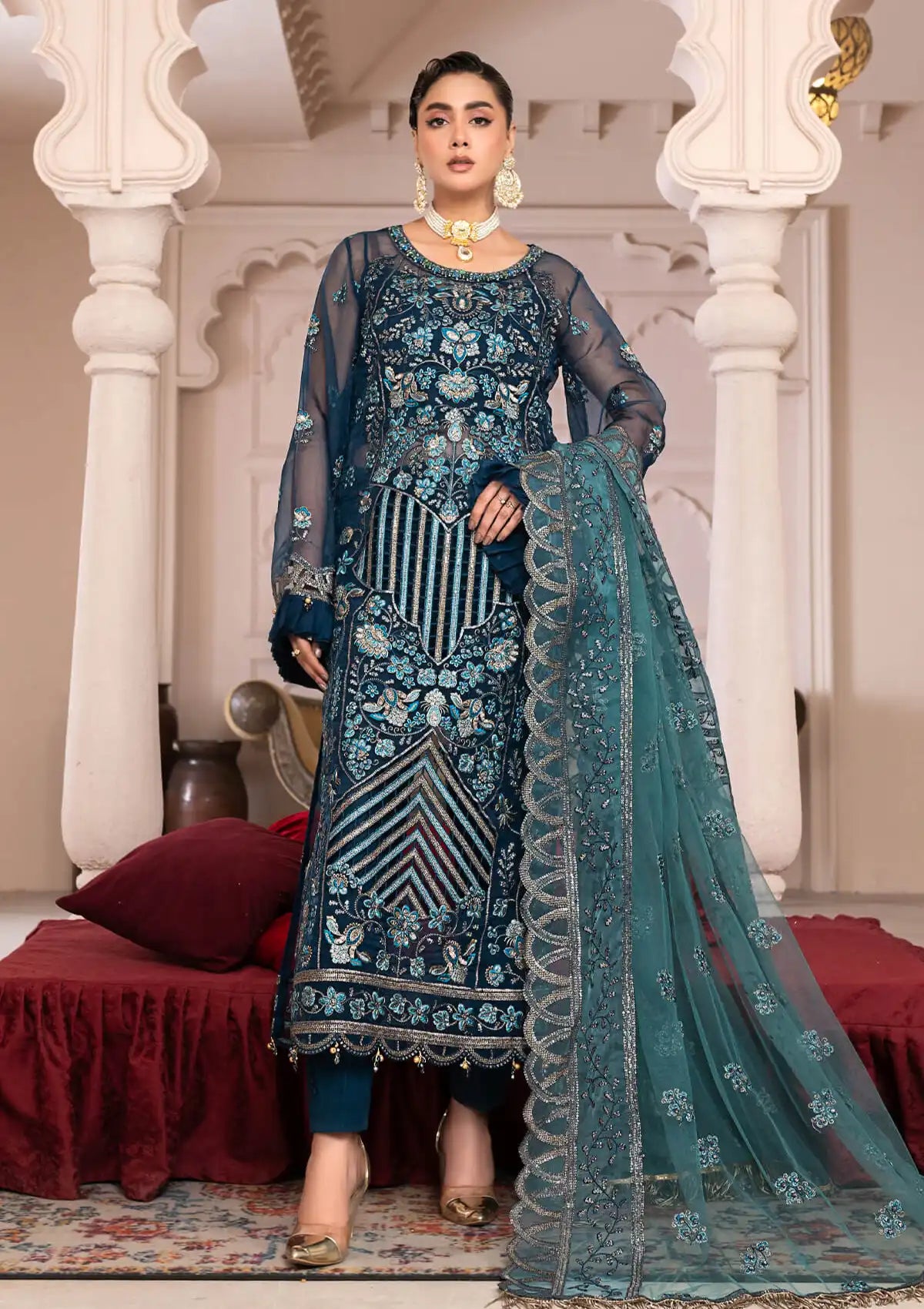 JJ Embellish By Janique'23 Vol-01 D-002 Blue Contour