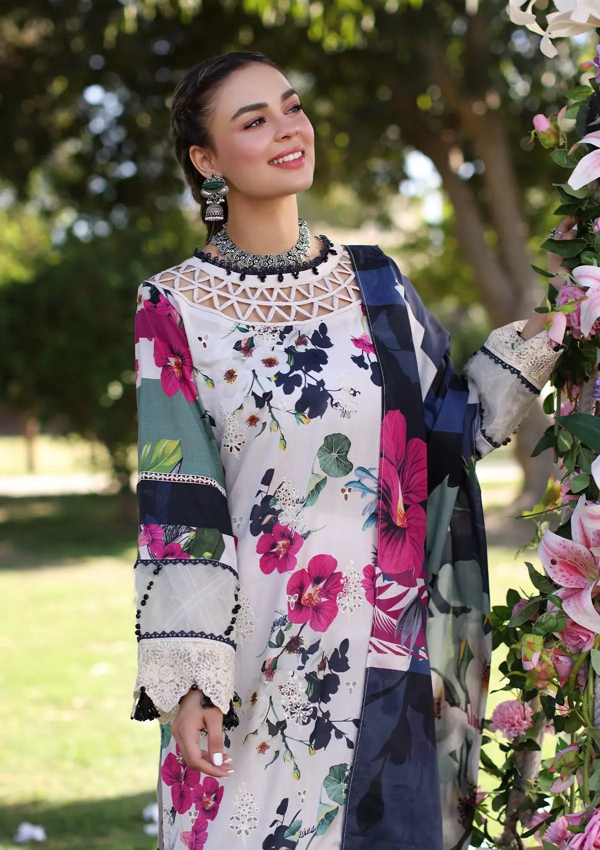 Elaf Print Chikankari Lawn'24 ECK-01A LOVELIGHT - Mohsin Saeed Fabrics