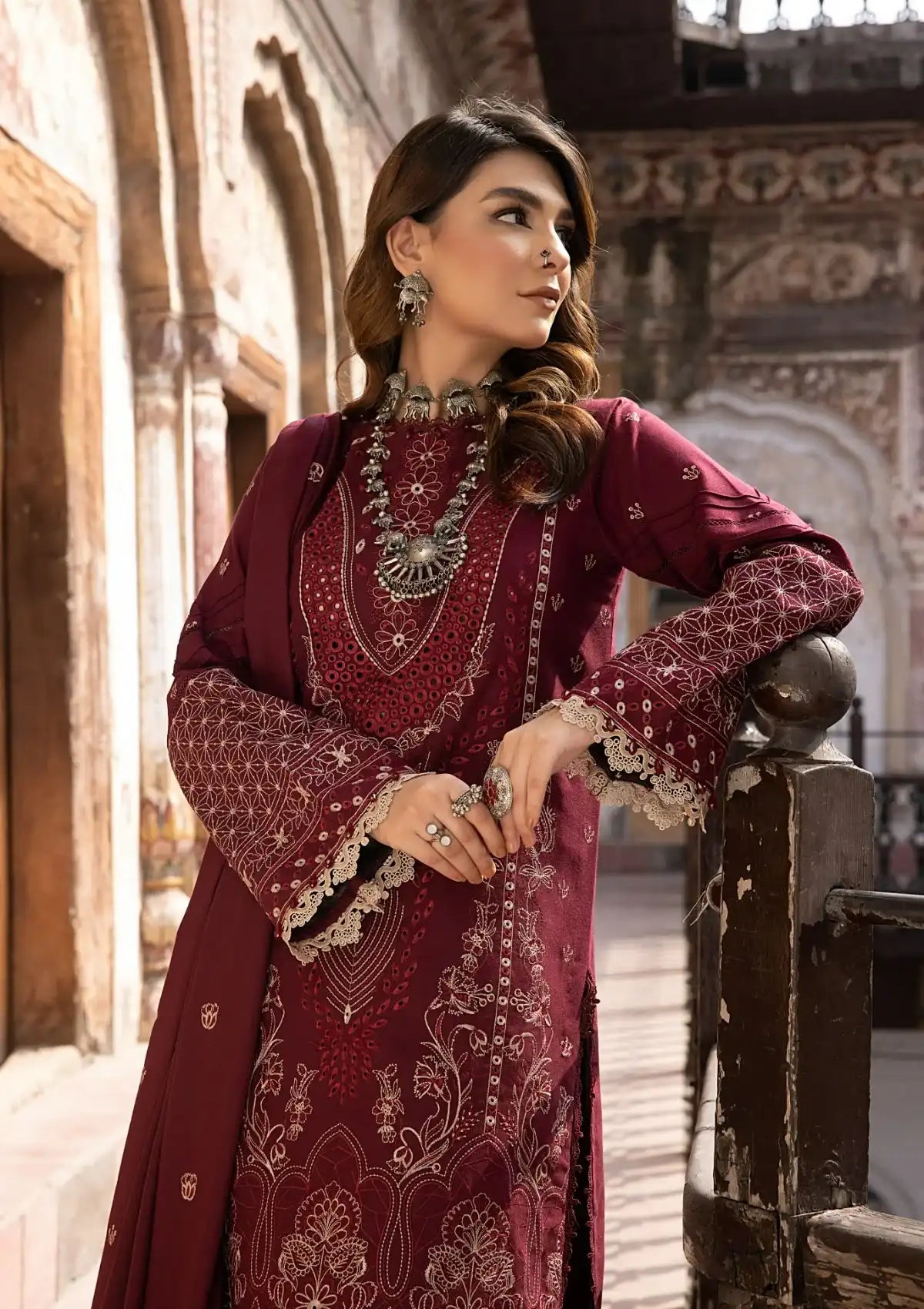 Humdum Vasl Emb Peach Leather'23 D-04 - Mohsin Saeed Fabrics