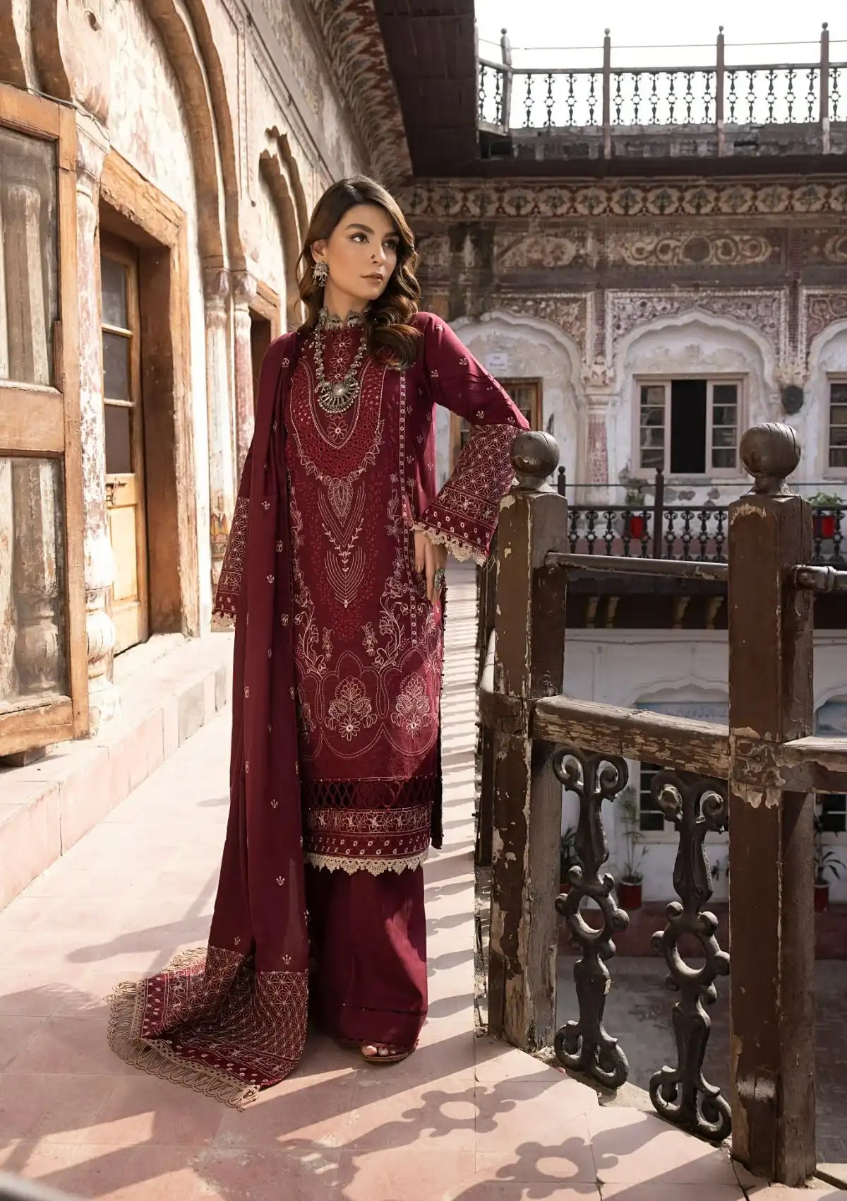 Humdum Vasl Emb Peach Leather'23 D-04 - Mohsin Saeed Fabrics